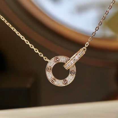 [CharmAmor]LOVE 7.6MM NECKLACE ROSE GOLD AND SILVER  FULL DIAMOND