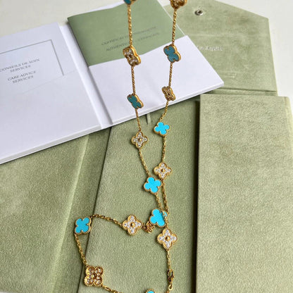 [CharmAmor]CLOVER 20 MOTIFS TURQUOISE DIAMOND NECKLACE
