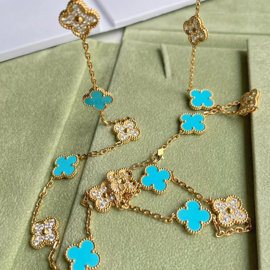 [CharmAmor]CLOVER 20 MOTIFS TURQUOISE DIAMOND NECKLACE
