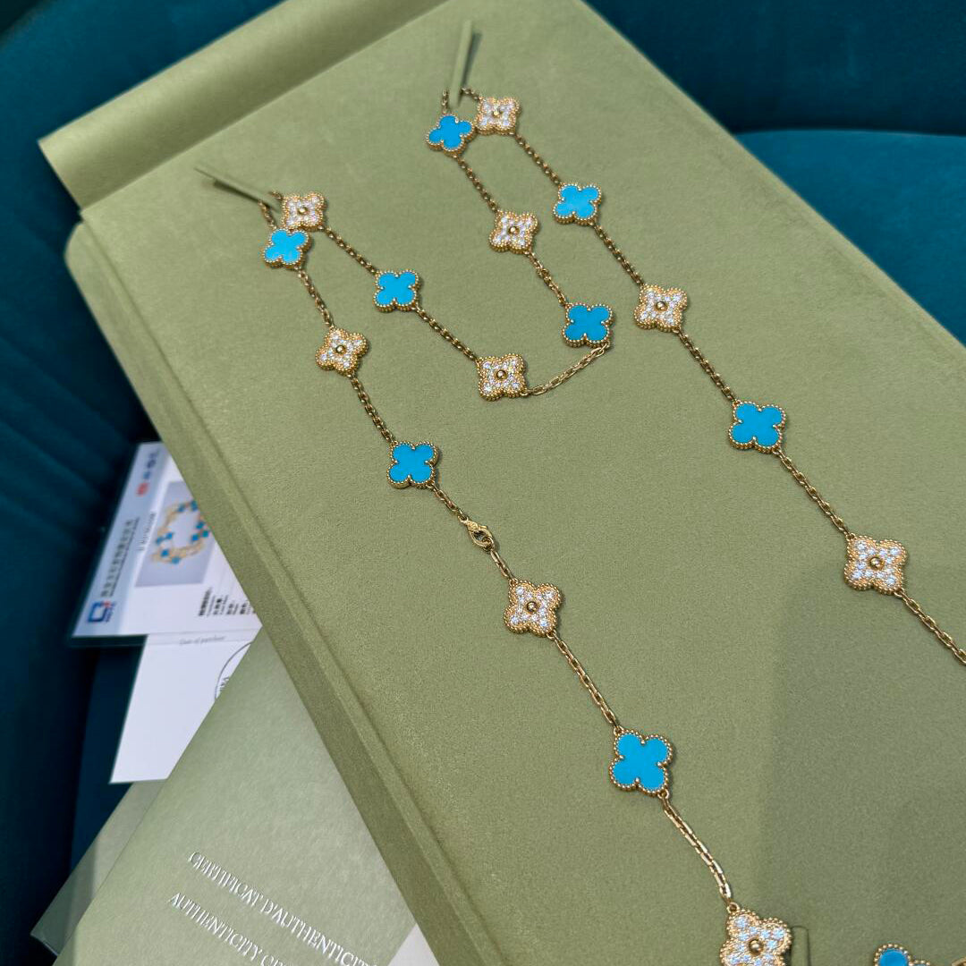 [CharmAmor]CLOVER 20 MOTIFS TURQUOISE DIAMOND NECKLACE