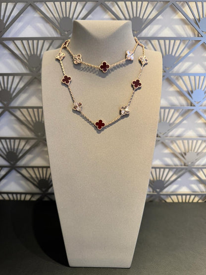 [CharmAmor]CLOVER 20 MOTIFS LASER CARNELIAN NECKLACE