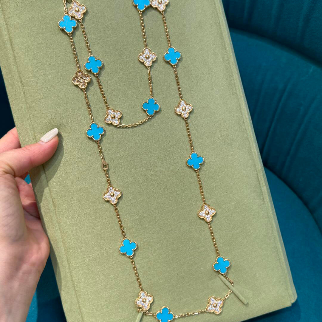 [CharmAmor]CLOVER 20 MOTIFS TURQUOISE DIAMOND NECKLACE