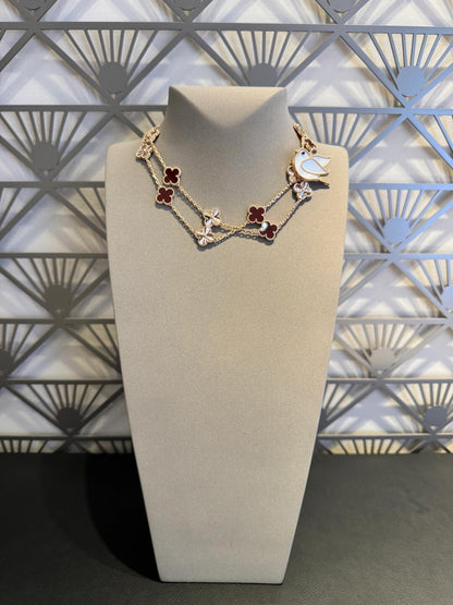 [CharmAmor]CLOVER 20 MOTIFS LASER CARNELIAN NECKLACE