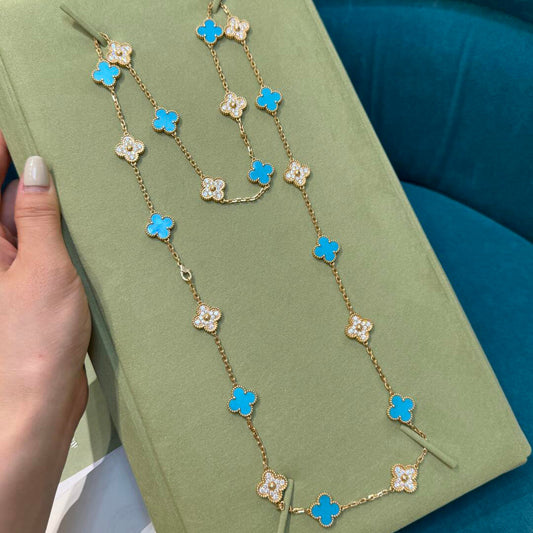 [CharmAmor]CLOVER 20 MOTIFS TURQUOISE DIAMOND NECKLACE