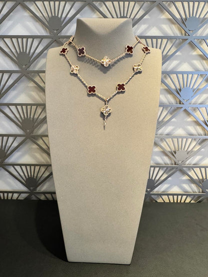 [CharmAmor]CLOVER 20 MOTIFS LASER CARNELIAN NECKLACE