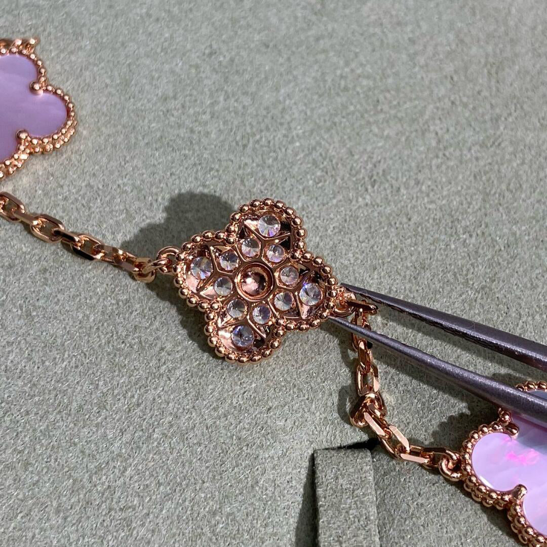 [CharmAmor]CLOVER 10 MOTIFS DIAMOND PINK MOP NECKLACE