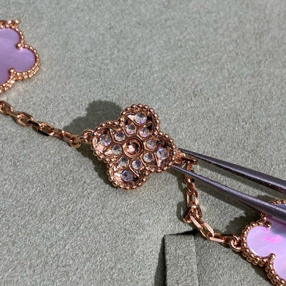[CharmAmor]CLOVER 10 MOTIFS DIAMOND PINK MOP NECKLACE