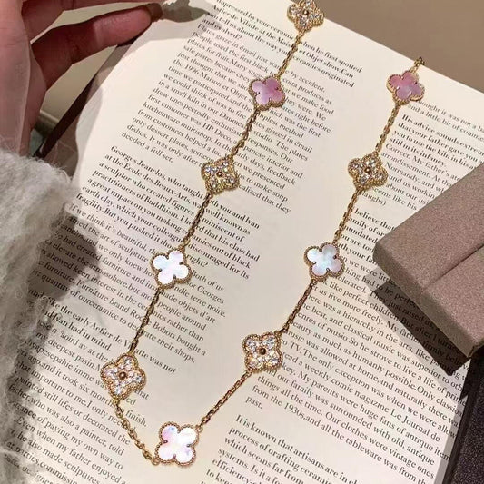 [CharmAmor]CLOVER 20 MOTIFS DIAMOND PINK MOP NECKLACE