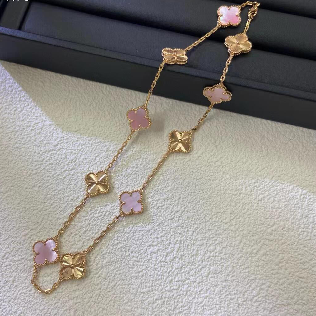 [CharmAmor]CLOVER 10 MOTIFS  LASER PINK MOP NECKLACE