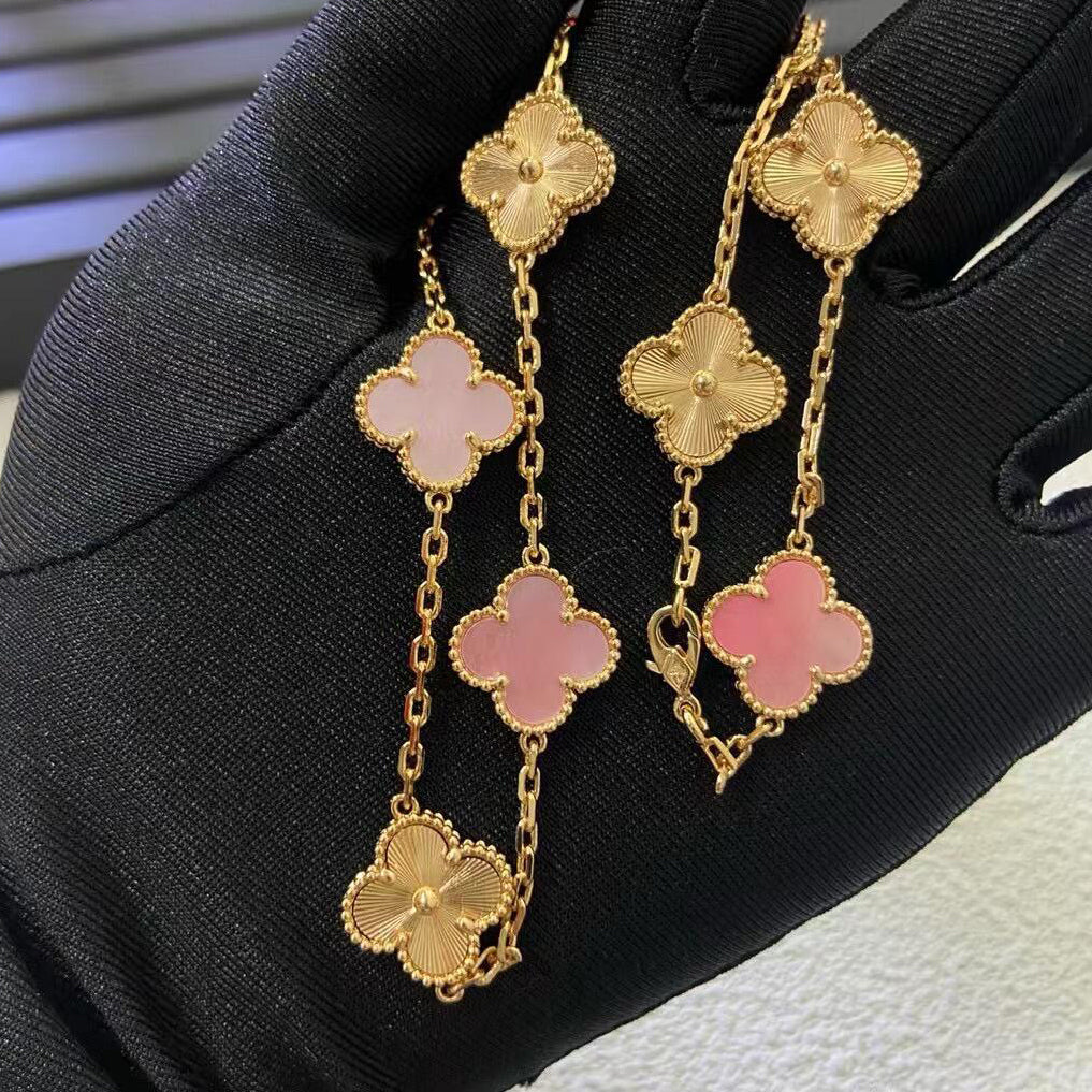 [CharmAmor]CLOVER 10 MOTIFS  LASER PINK MOP NECKLACE