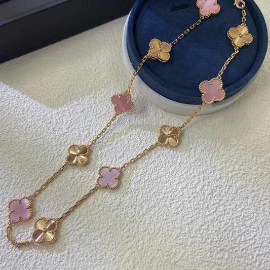 [CharmAmor]CLOVER 10 MOTIFS  LASER PINK MOP NECKLACE