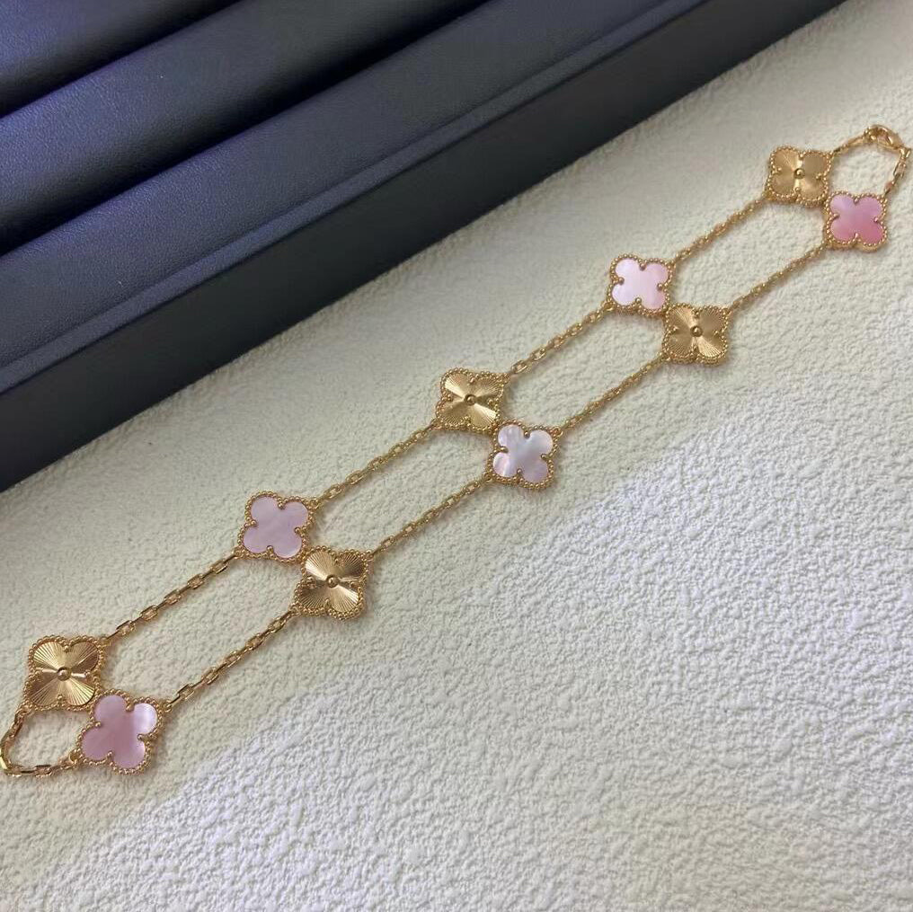 [CharmAmor]CLOVER 10 MOTIFS  LASER PINK MOP NECKLACE