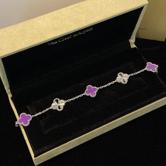 [CharmAmor]CLOVER  5 MOTIFS  PURPLE VIOLET BRACELET SILVER