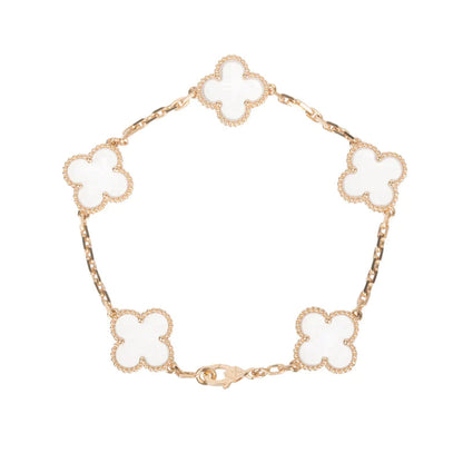 [CharmAmor]CLOVER 5 MOTIF ROCK CRYSTAL PINK GOLD BRACELET