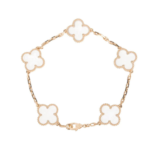[CharmAmor]CLOVER 5 MOTIF ROCK CRYSTAL PINK GOLD BRACELET