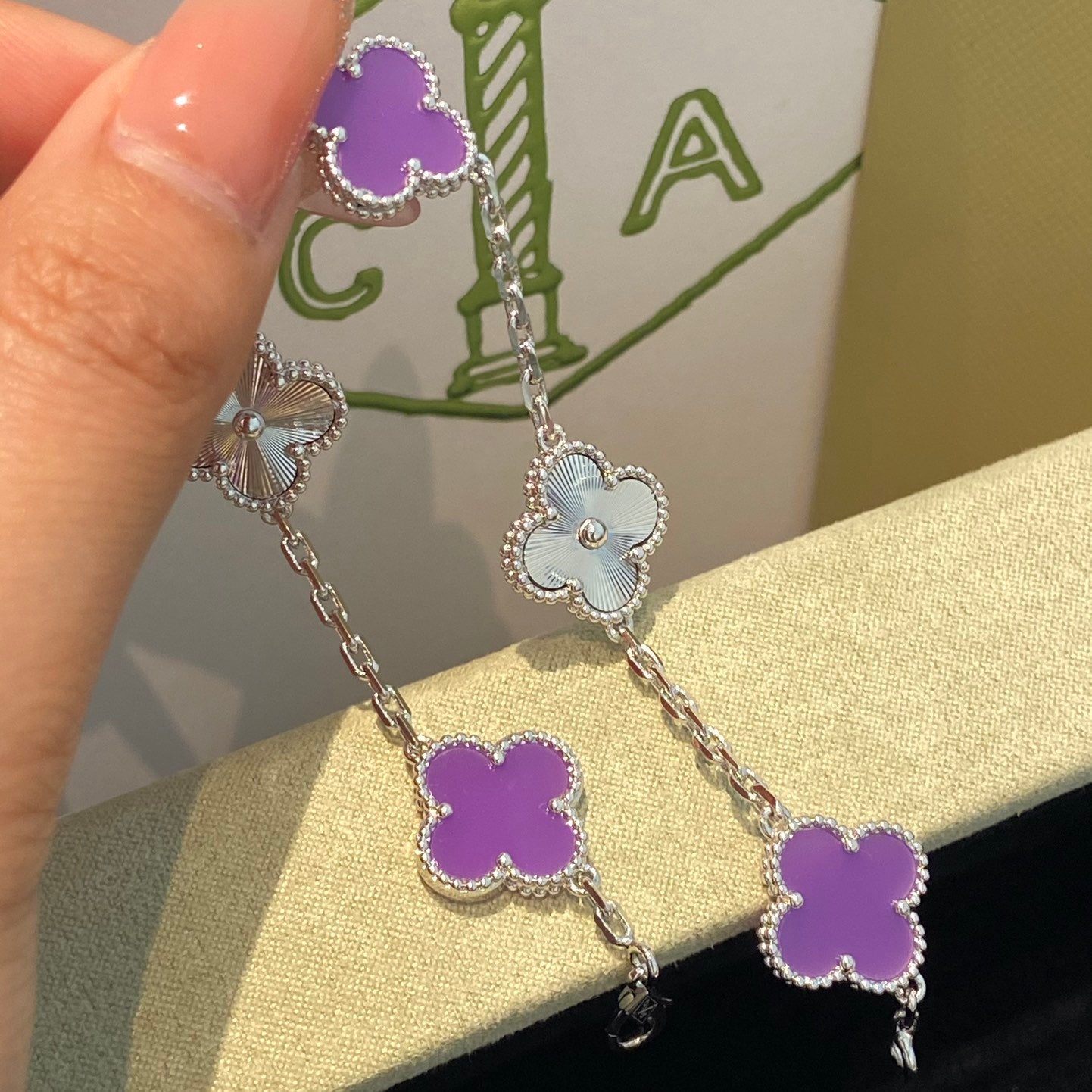 [CharmAmor]CLOVER  5 MOTIFS  PURPLE VIOLET BRACELET SILVER