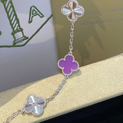 [CharmAmor]CLOVER  5 MOTIFS  PURPLE VIOLET BRACELET SILVER
