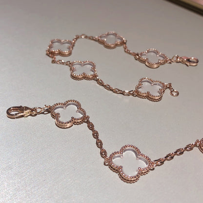 [CharmAmor]CLOVER 5 MOTIF ROCK CRYSTAL PINK GOLD BRACELET