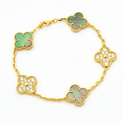 [CharmAmor] CLOVER 5 MOTIF GRAY MOP BRACELET COLLECTION