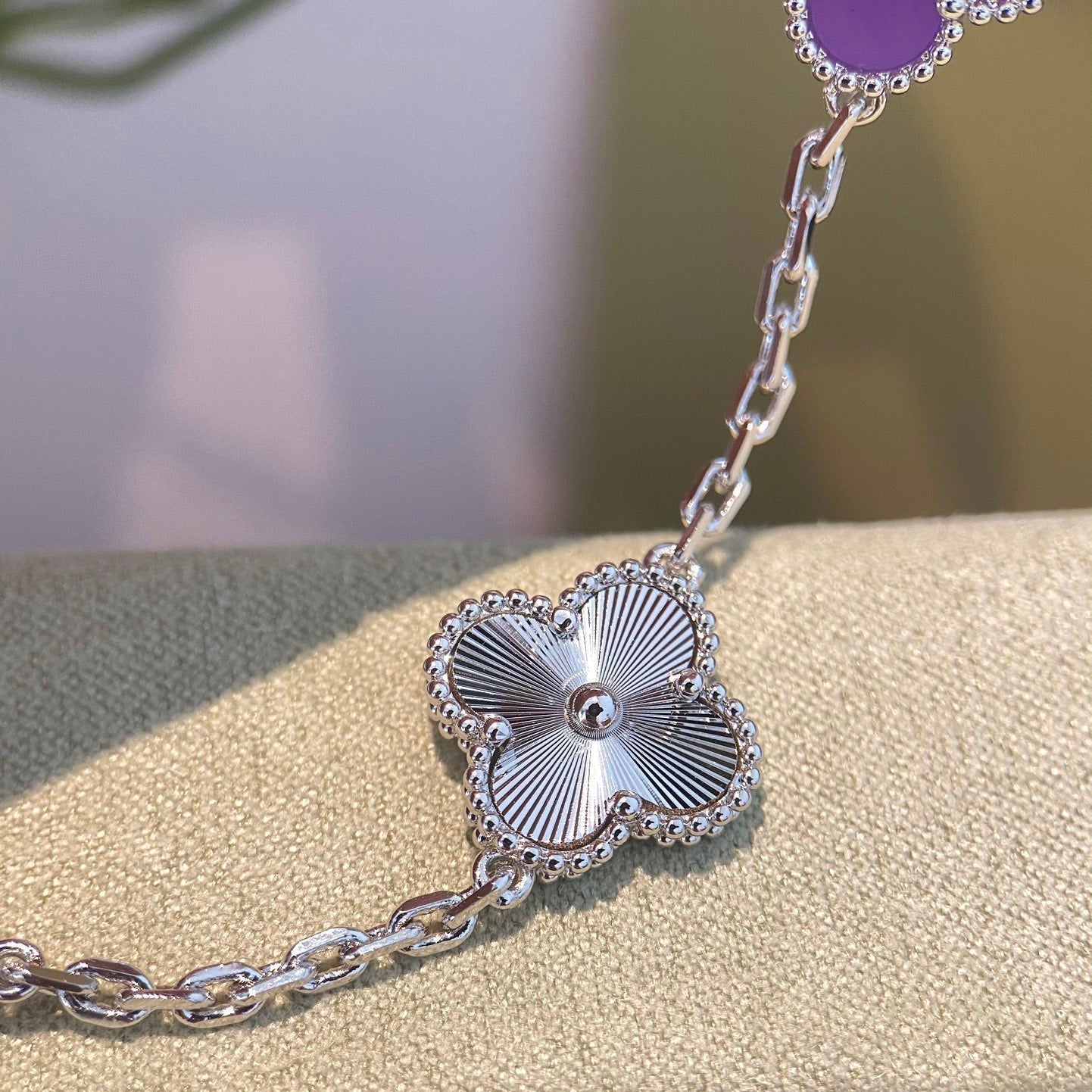 [CharmAmor]CLOVER  5 MOTIFS  PURPLE VIOLET BRACELET SILVER