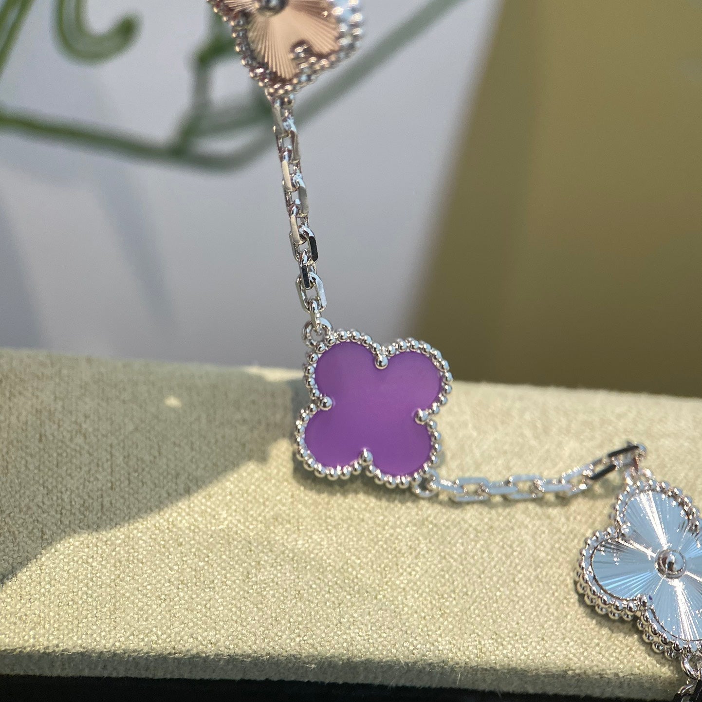 [CharmAmor]CLOVER  5 MOTIFS  PURPLE VIOLET BRACELET SILVER