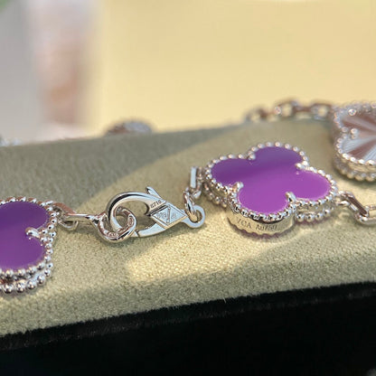 [CharmAmor]CLOVER  5 MOTIFS  PURPLE VIOLET BRACELET SILVER