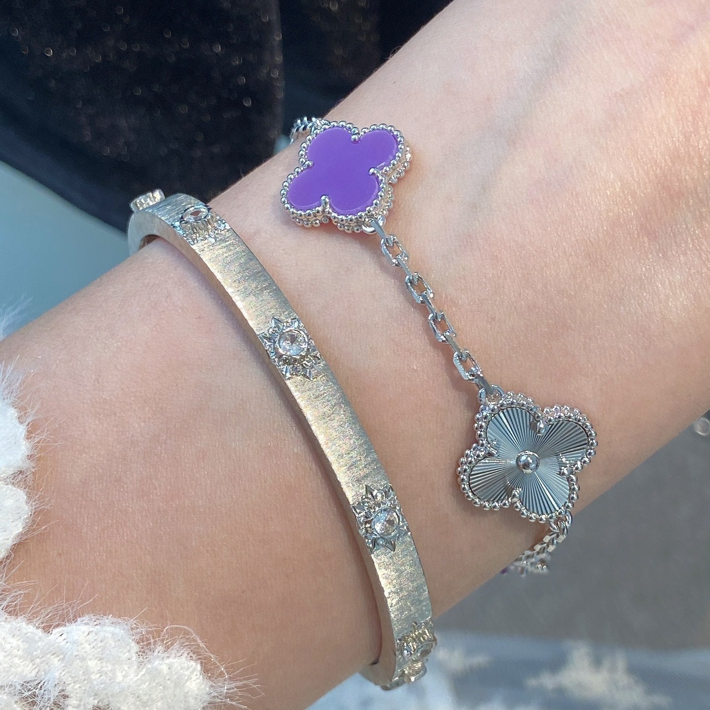 [CharmAmor]CLOVER  5 MOTIFS  PURPLE VIOLET BRACELET SILVER
