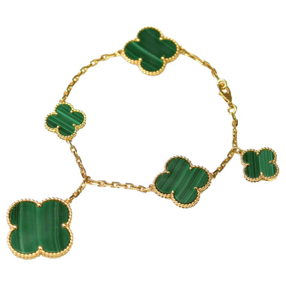[CharmAmor]MAGIC CLOVER MALACHITE GOLD BRACELET 5 MOTIFS