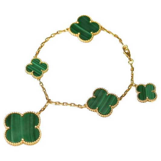 [CharmAmor]MAGIC CLOVER MALACHITE GOLD BRACELET 5 MOTIFS