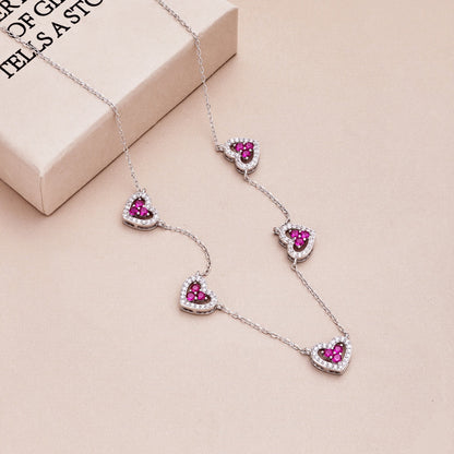[CharmAmor]Sparkling Five Heart Necklace