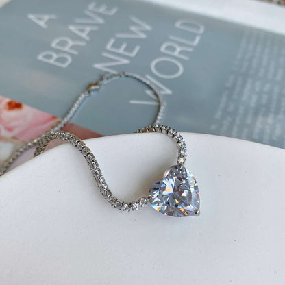 [CharmAmor]8.0 Carat Versatile Colorful Sweet Heart-Shaped Tennis Necklace
