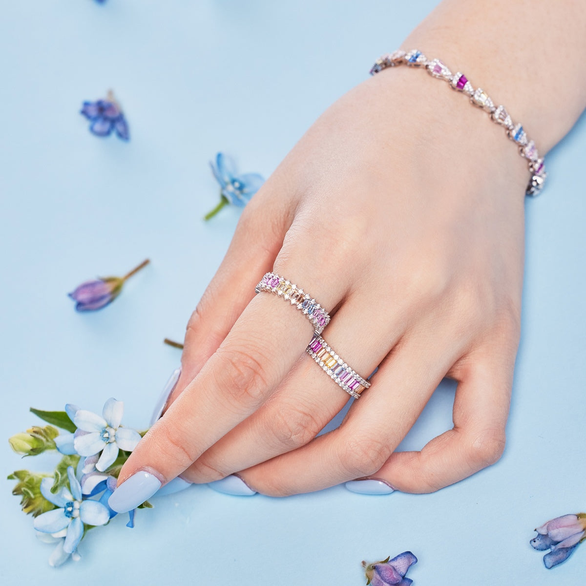 [CharmAmor]Dainty Kaleidoscopic Emerald Cut Daily Ring