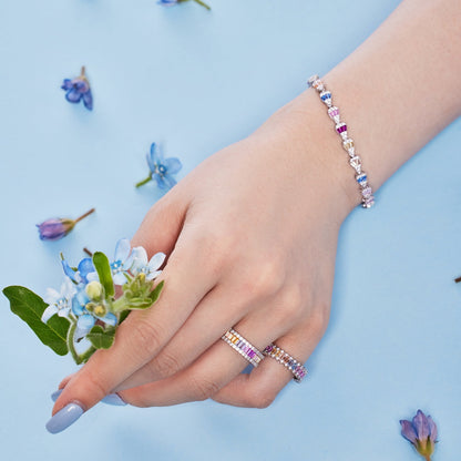 [CharmAmor]Dainty Kaleidoscopic Emerald Cut Daily Ring