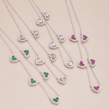 [CharmAmor]Sparkling Five Heart Necklace