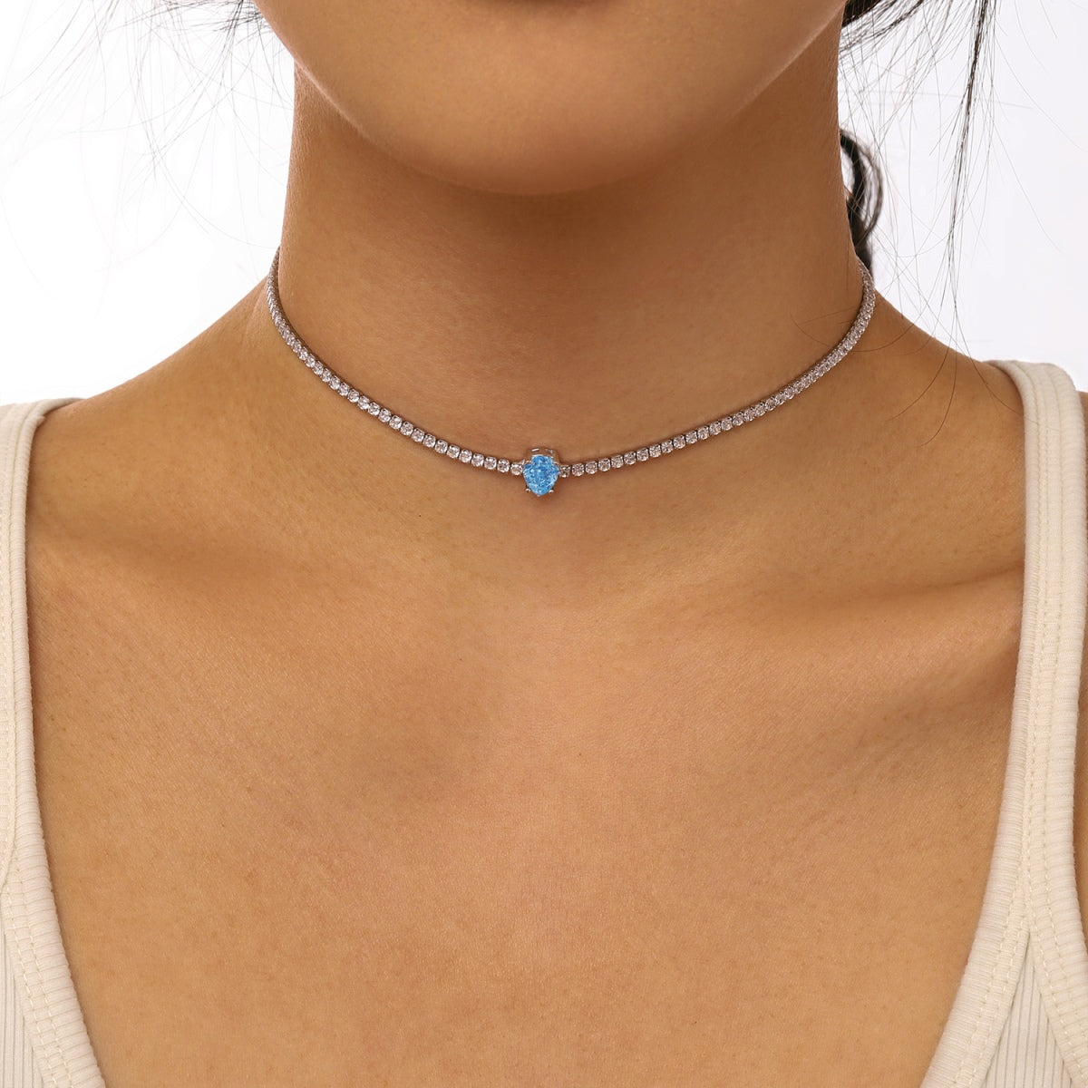 [CharmAmor]1.0 carat Unique Pear Cut Tennis Necklace