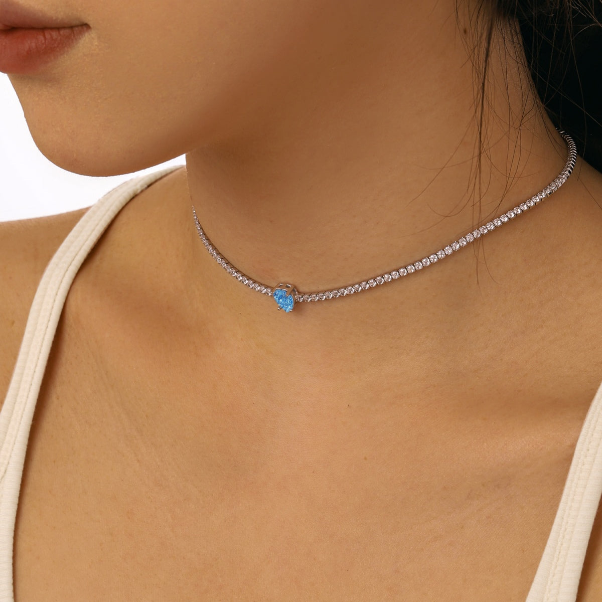 [CharmAmor]1.0 carat Unique Pear Cut Tennis Necklace