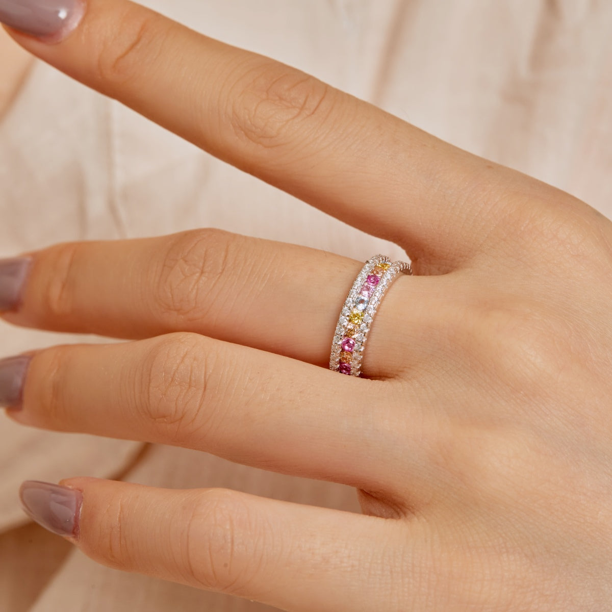 [CharmAmor]Delicate Colorful Round Cut Daily Ring