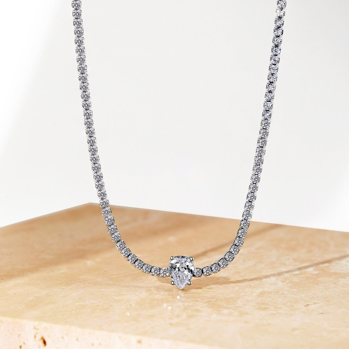 [CharmAmor]1.0 carat Unique Pear Cut Tennis Necklace