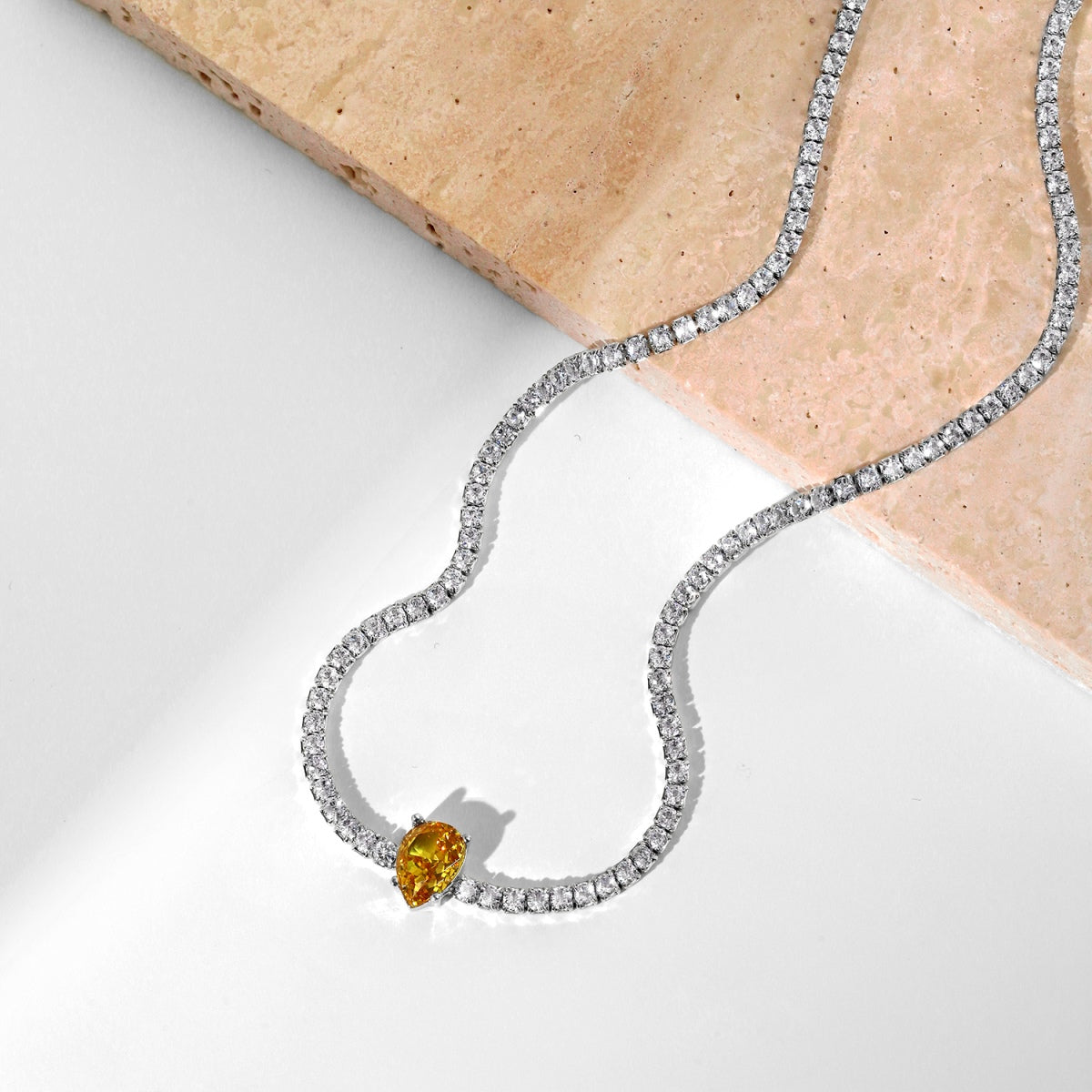 [CharmAmor]1.0 carat Unique Pear Cut Tennis Necklace
