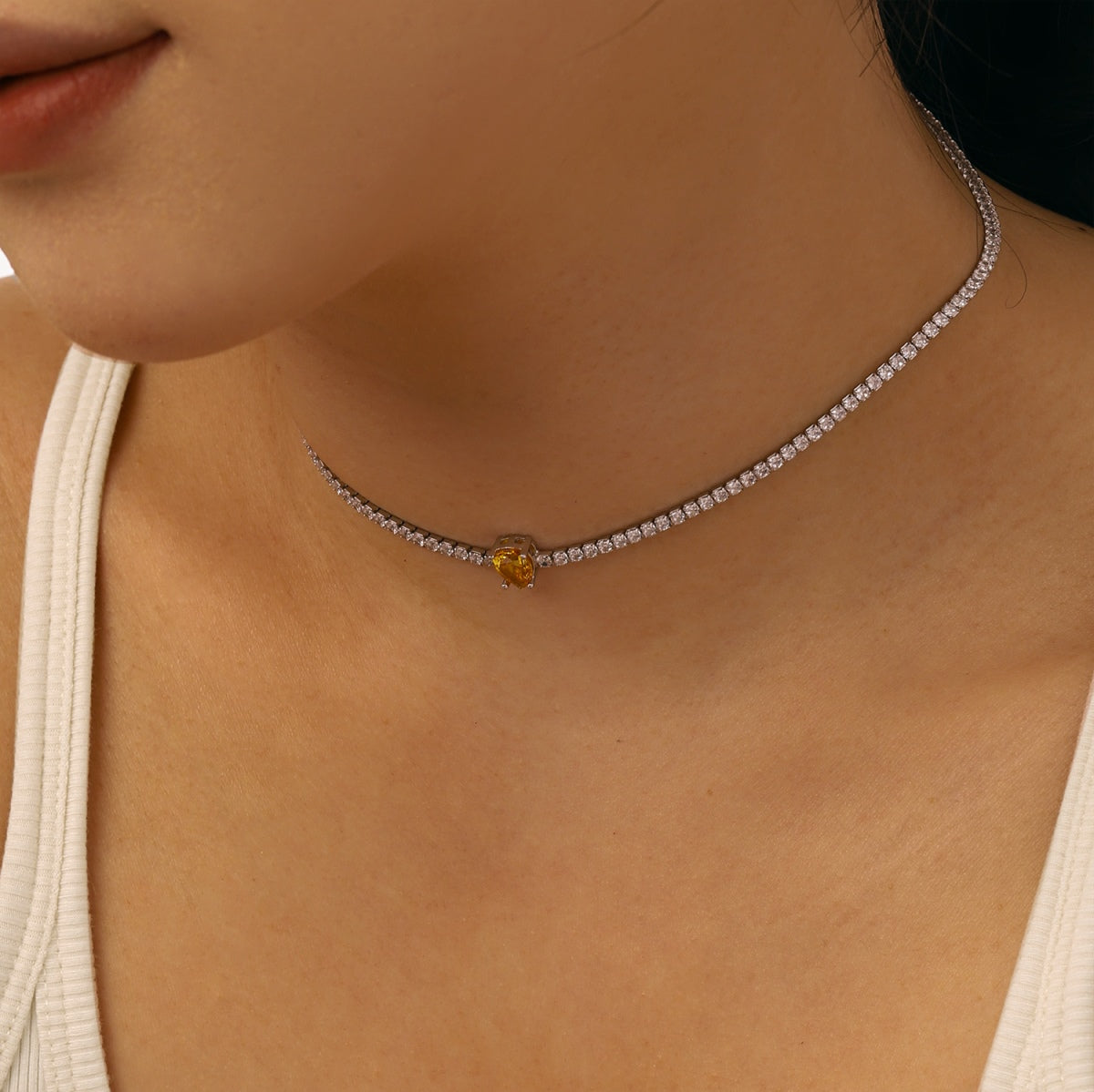[CharmAmor]1.0 carat Unique Pear Cut Tennis Necklace