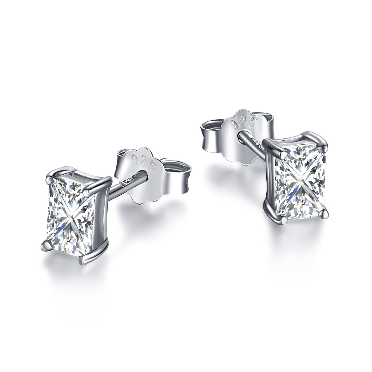 [CharmAmor]Stylish Shiny Rectangular Center Stone Stud Earrings