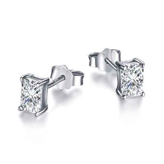 [CharmAmor]Stylish Shiny Rectangular Center Stone Stud Earrings