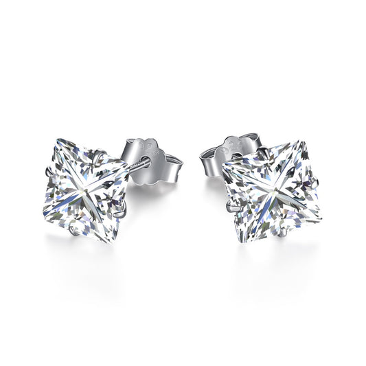 [CharmAmor]Stylish Shiny Square Center Stone Stud Earrings