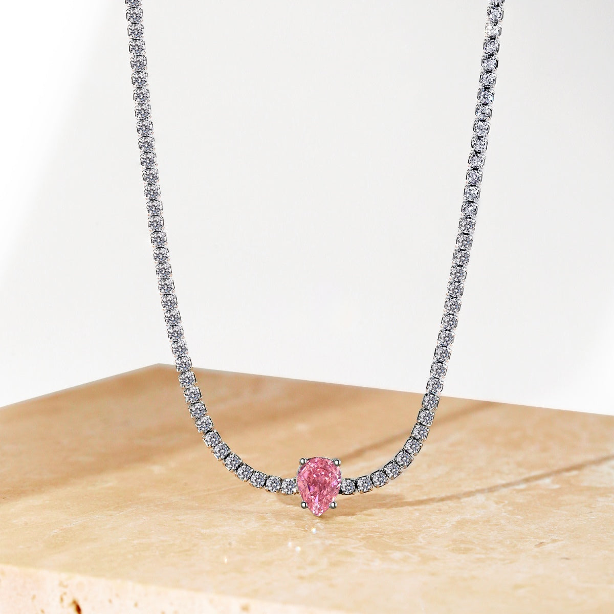 [CharmAmor]1.0 carat Unique Pear Cut Tennis Necklace