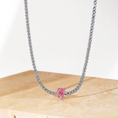 [CharmAmor]1.0 carat Unique Pear Cut Tennis Necklace