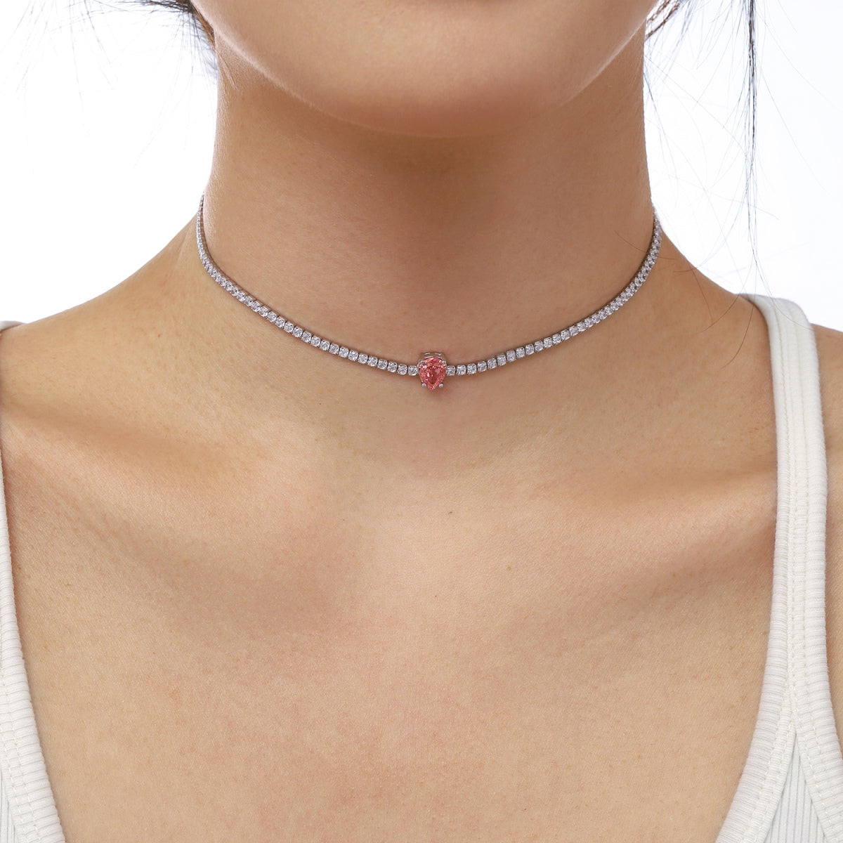 [CharmAmor]1.0 carat Unique Pear Cut Tennis Necklace
