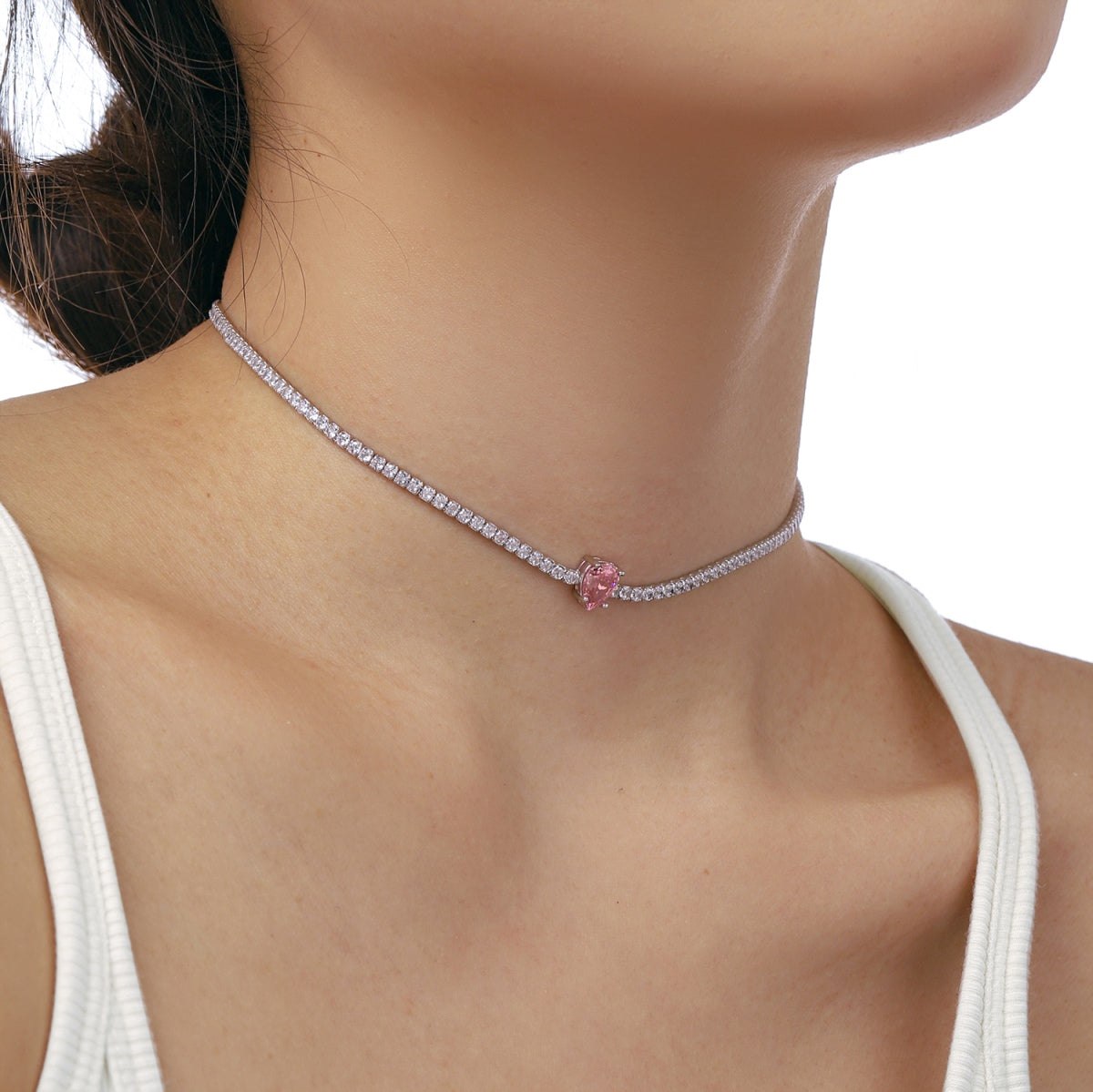 [CharmAmor]1.0 carat Unique Pear Cut Tennis Necklace