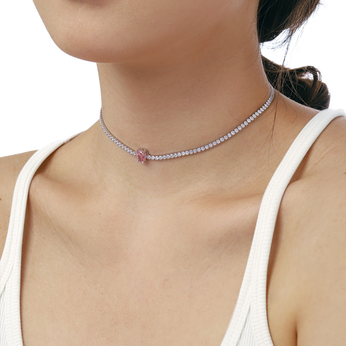 [CharmAmor]1.0 carat Unique Pear Cut Tennis Necklace