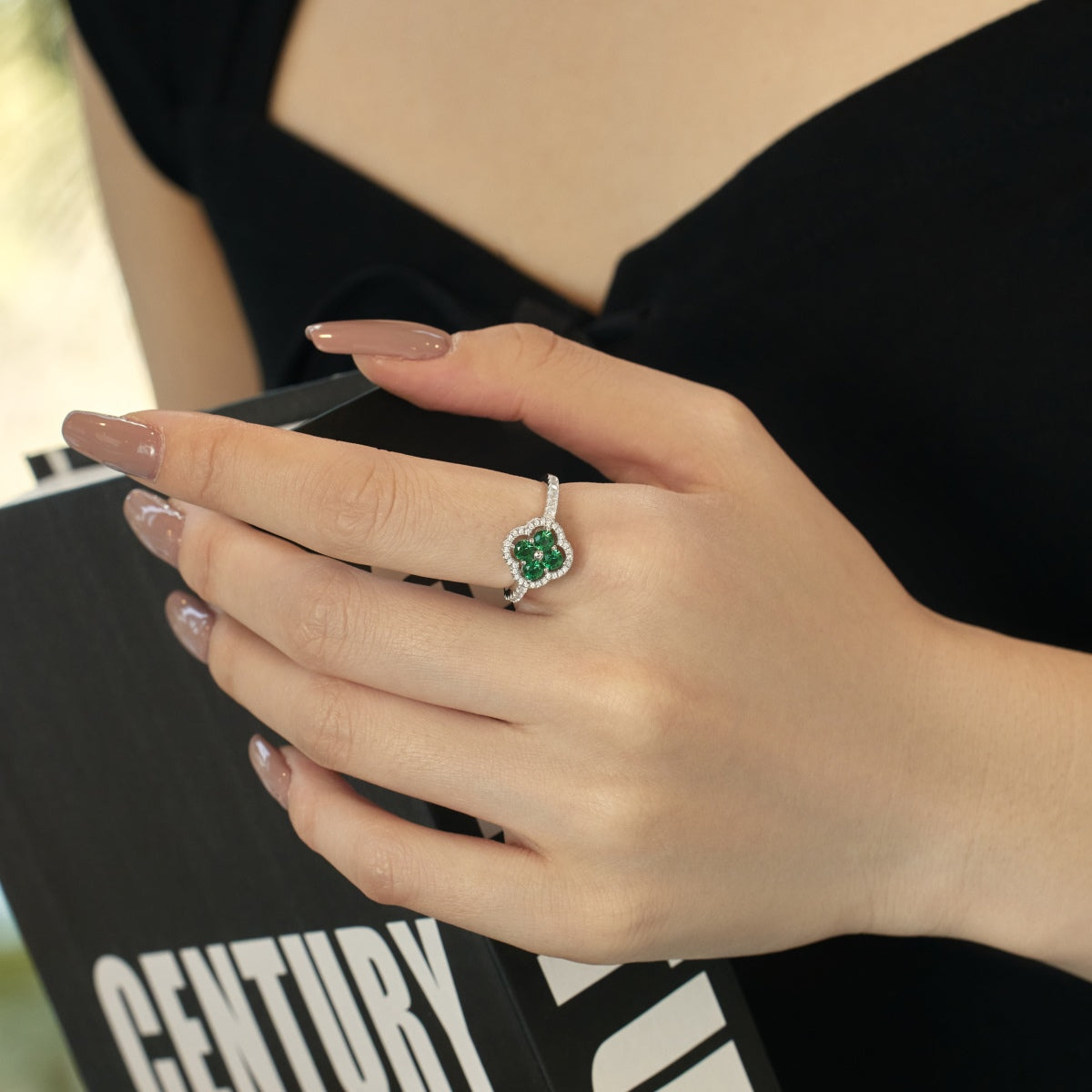 [CharmAmor]Four Leaf Clover Flower Design Ring