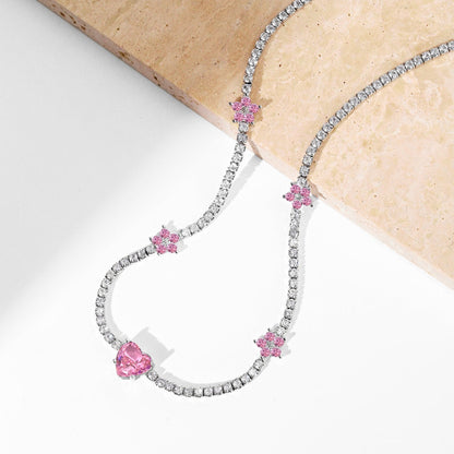 [CharmAmor]Dazzling Pink Heart Flower Necklace